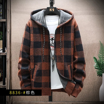 ENWEIGECN Mens Hooded Plaid Sweater Jacket Winter Warm by zapcart