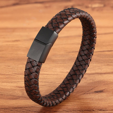 XQNI Men Leather Bracelet Brown Stainless Steel Buckle Gift by zapcart