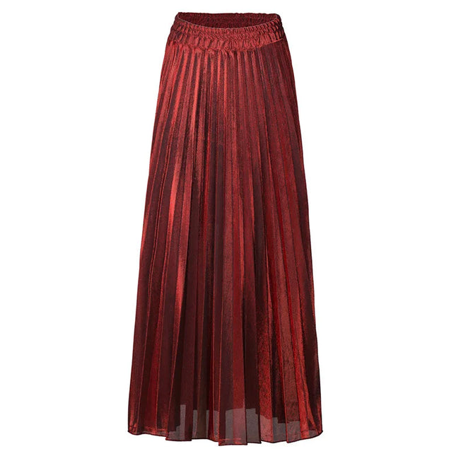Harajuku Check Skirt Pleated Maxi High Waist Gold Women XXL by zapcart