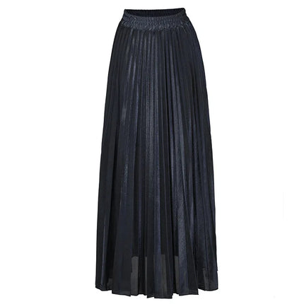 Harajuku Check Skirt Pleated Maxi High Waist Gold Women XXL by zapcart