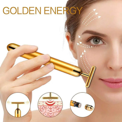 24k Gold Face Lift Bar Roller Vibration Slimming Massager Facial Stick Facial Beauty Skin Care T Shaped Vibrating Tool with Bag by zapcart