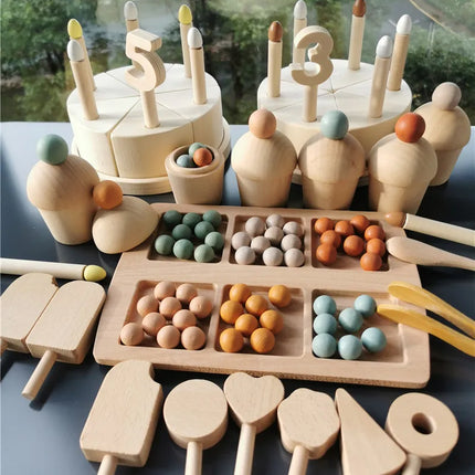 Jumpsecret Kids Montessori Wooden Sorting Cups With Beads