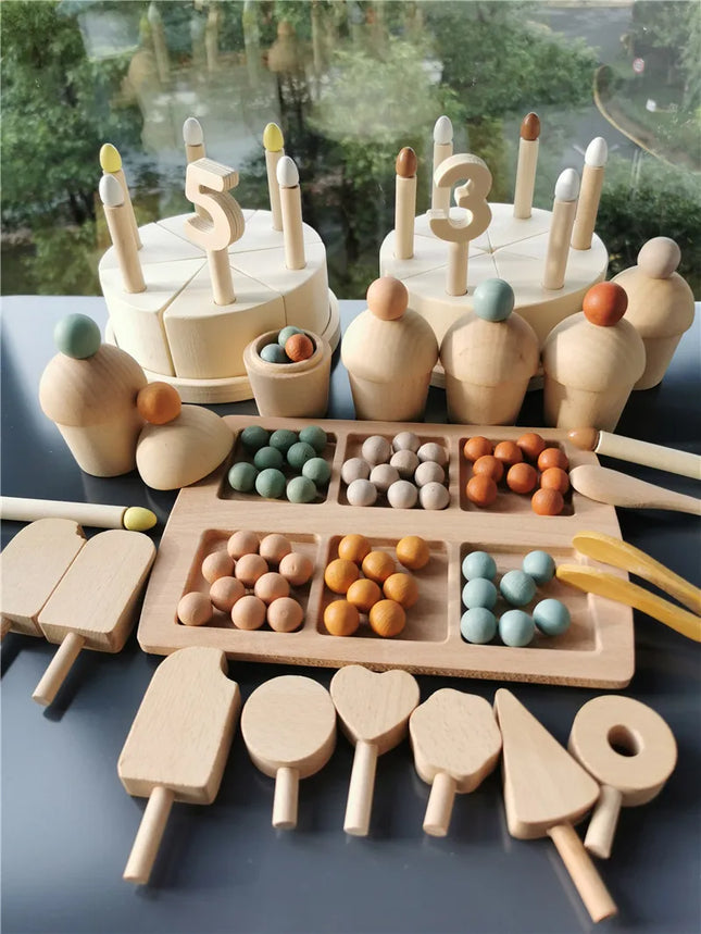 Jumpsecret Kids Montessori Wooden Sorting Cups With Beads