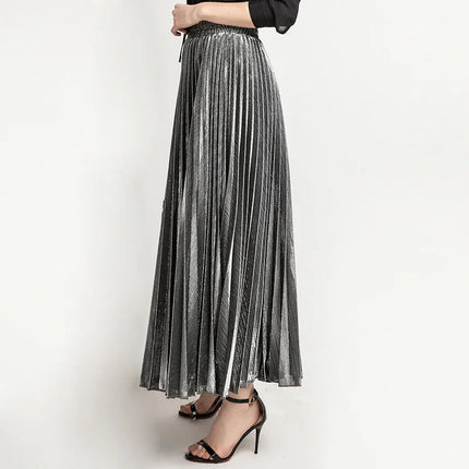 Harajuku Check Skirt Pleated Maxi High Waist Gold Women XXL by zapcart