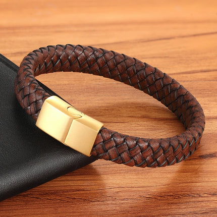 XQNI Men Leather Bracelet Brown Stainless Steel Buckle Gift by zapcart