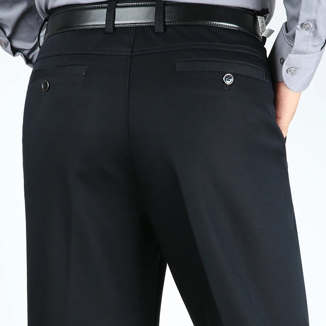 ICPANSCN Men High Waist Dress Pants Stretch Black Office by zapcart