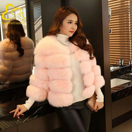 FANPUGUIZHEN Pink Faux Fur Coat For Women Warm And Elegant by zapcart