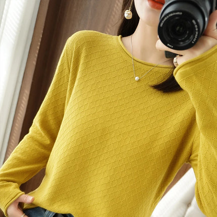 Breathable Cotton Knit Sweater For Women Round Collar by zapcart