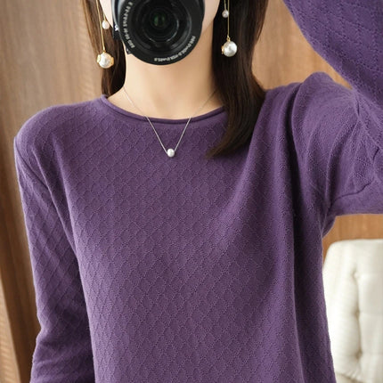 Breathable Cotton Knit Sweater For Women Round Collar by zapcart