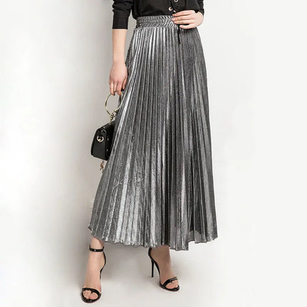 Harajuku Check Skirt Pleated Maxi High Waist Gold Women XXL by zapcart