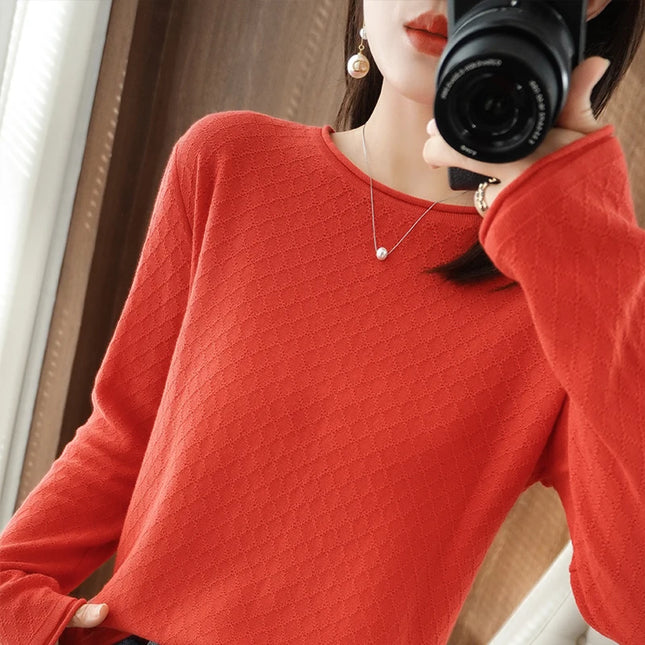 Breathable Cotton Knit Sweater For Women Round Collar by zapcart