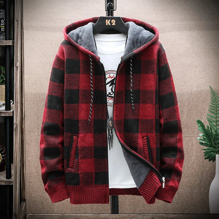 ENWEIGECN Mens Hooded Plaid Sweater Jacket Winter Warm by zapcart