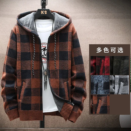 ENWEIGECN Mens Hooded Plaid Sweater Jacket Winter Warm by zapcart