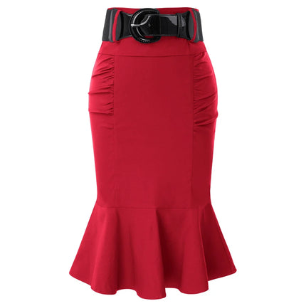 Belle Poque Pencil Skirt Women High Waist Belt Officewear by zapcart