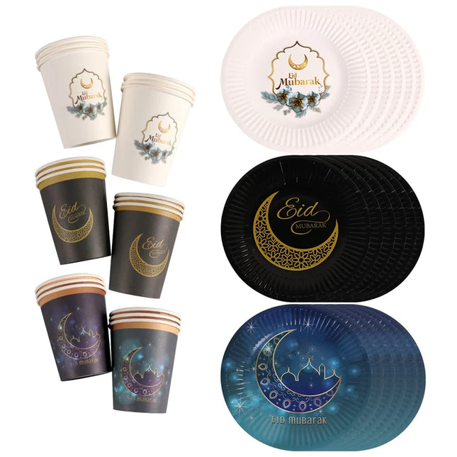 FENGRISECN Eid Mubarak Banner Plates Ramadan Tableware Kit by zapcart