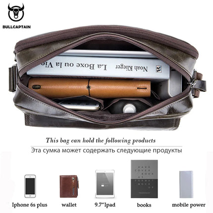BullCaptain Men Genuine Leather Crossbody Bag Large Capacity by zapcart