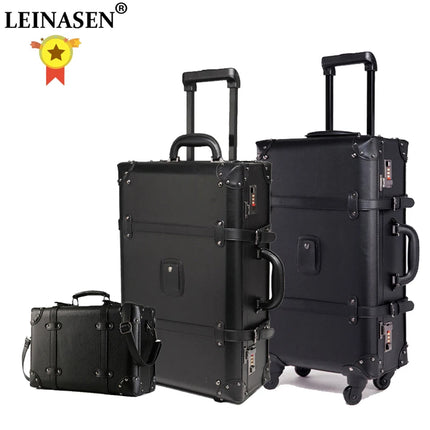 LEINASEN Retro Luggage Set Spinner Women 24 Inch Trolley by zapcart