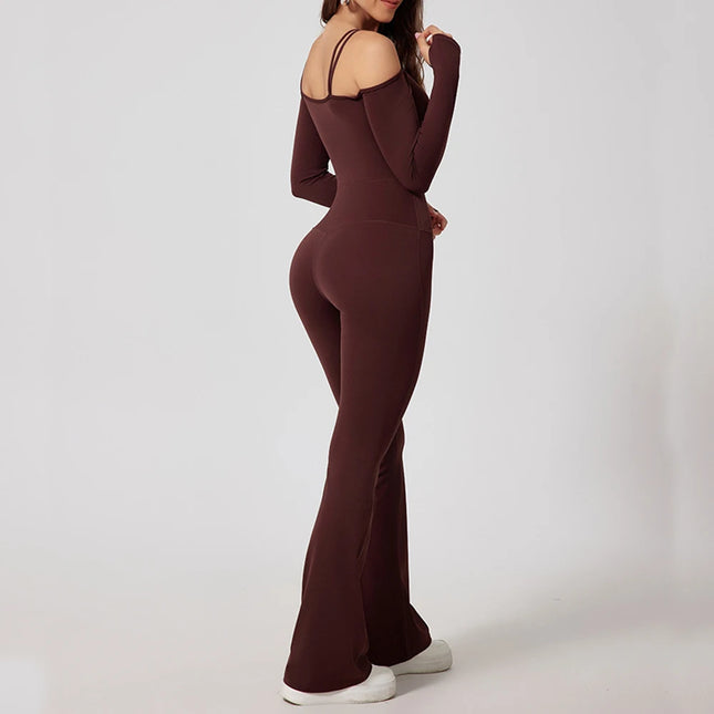 Yoga Jumpsuit Women Fitness Bodysuit Flared Trousers by zapcart