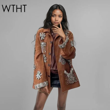 WTHT Womens Rivet Flower Jacket Loose Chic Spring Coat by zapcart