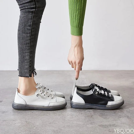 Women's Genuine Leather Flat Sneakers All Day Comfort by zapcart