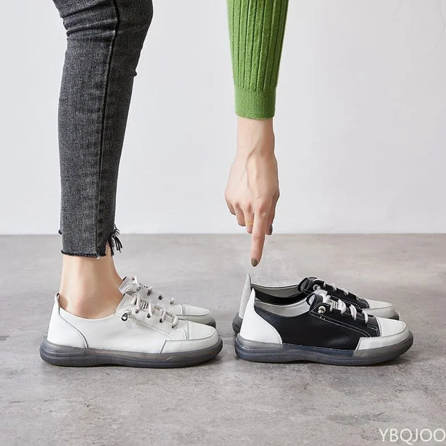 Women's Genuine Leather Flat Sneakers All Day Comfort by zapcart