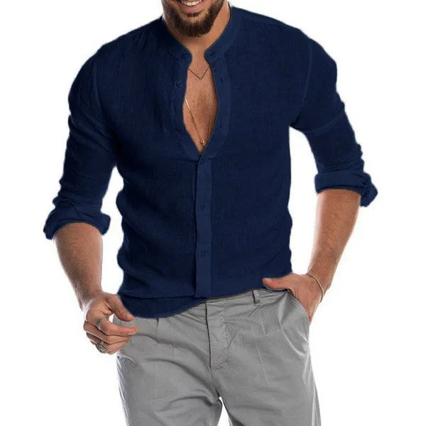Ayrbao Mens Long Sleeve Solid V Neck Shirt Casual Everyday by zapcart