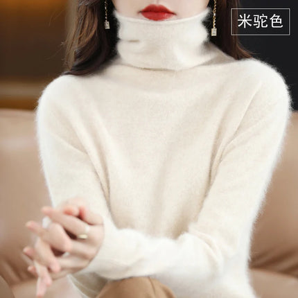 Pile Collared Mink Cashmere Turtleneck Sweater For Women by zapcart