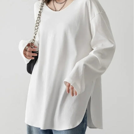 Chic Ven Women T Shirts Loose Casual U Neck Long Sleeve Top by zapcart