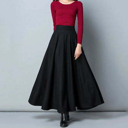 Lucyever Winter Long Woolen Skirt For Women High Waist Warm by zapcart