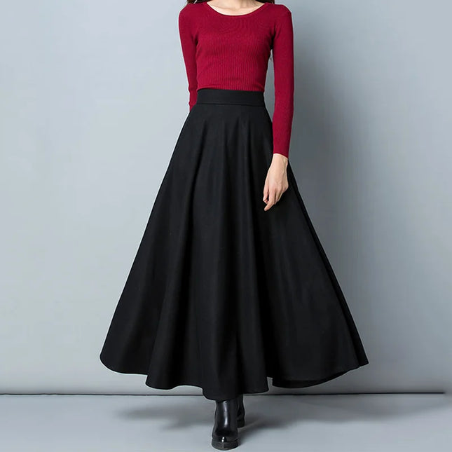 Lucyever Winter Long Woolen Skirt For Women High Waist Warm by zapcart