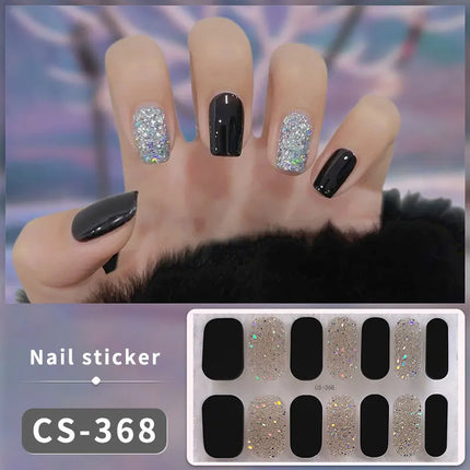 Pink Glitter Nail Stickers Full Cover Diy Manicure Deluxe by zapcart