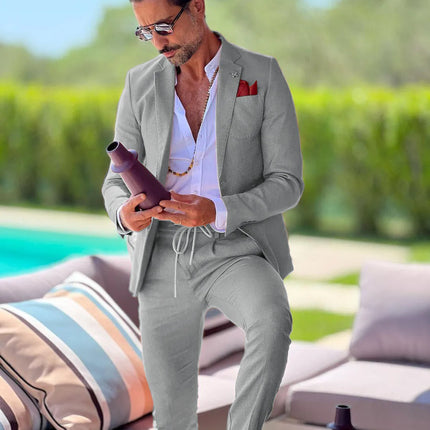 CN Jiangsu Linen Slim Fit Mens Suit Two Piece Wedding Groom by zapcart