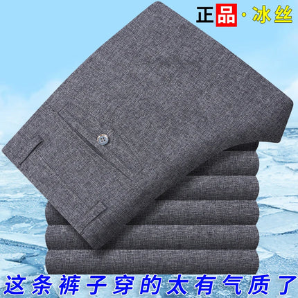 Men's Linen Pants Ice Cool Summer Trousers For Office Dad by zapcart