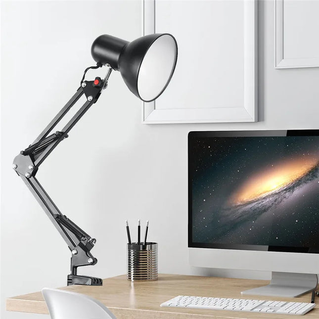 Home EU US Plug Flexible Swing Arm Clamp Mount Lamp Office Studio E27/E26 Bulb Table Black Desk Light AC85-265V Led Bulb Lamps by zapcart