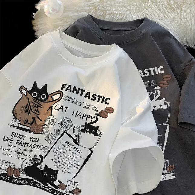 Cartoon Cat T Shirt Oversize For Men Women Casual Comfort by zapcart