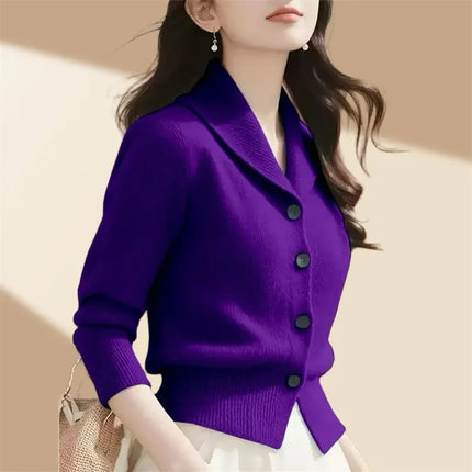 Womens Turndown Collar Knit Cardigan Sweater Premium Korea by zapcart
