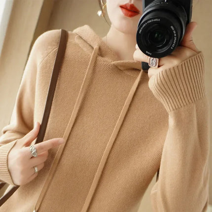 Korean Hooded Sweater Women Warm Knit Pullover Cozy Casual by zapcart