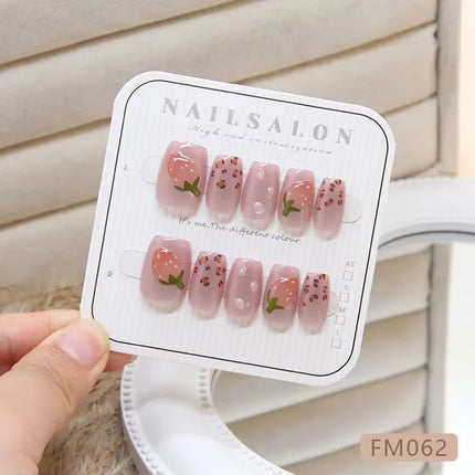 Press On Nails Handmade Square Pink For Women Strawberry by zapcart
