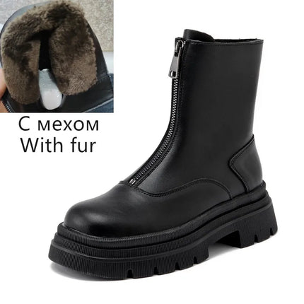 AIYUQI Women Chelsea Boots Genuine Leather Front Zipper