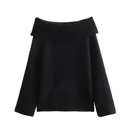 TRAFZA Women Off Shoulder Knit Sweater Long Sleeve Chic Top by zapcart