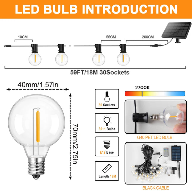 Ganriland G40 Solar String Lights Weatherproof Patio by zapcart