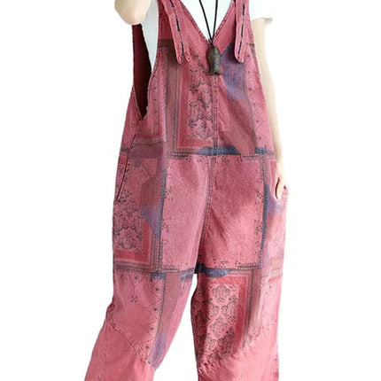 Amax LuluE Patchwork Denim Overalls for Women Vintage Style by zapcart