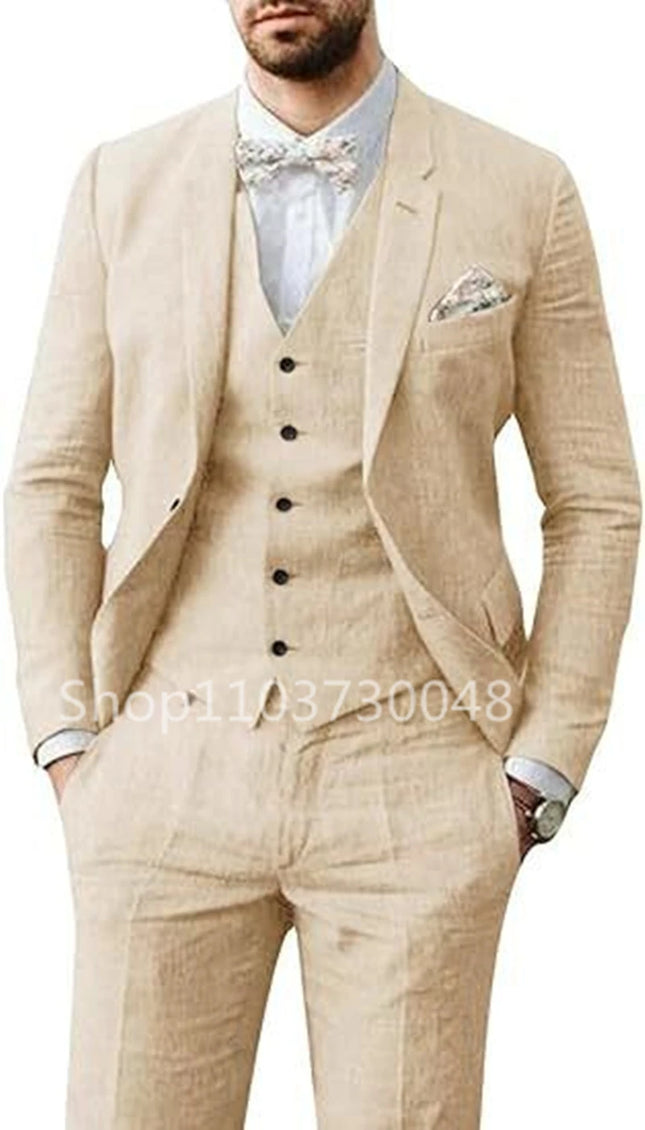 Zhejiang Linen Men Suit Slim Fit 3 Piece Summer Wedding by zapcart