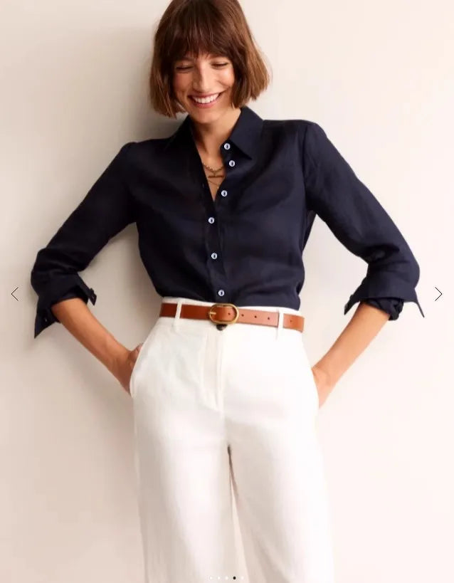 Navy Blue Linen Shirt For Women Breathable Loose Fit by zapcart