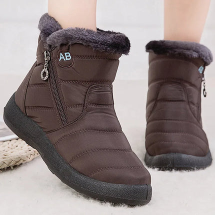 Women Waterproof Fur Lined Winter Ankle Boots Low Heel by zapcart