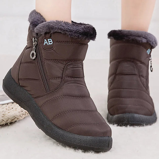 Women Waterproof Fur Lined Winter Ankle Boots Low Heel by zapcart