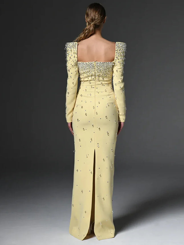 Designer Beaded Diamonds Maxi Dress Women Square Collar by zapcart