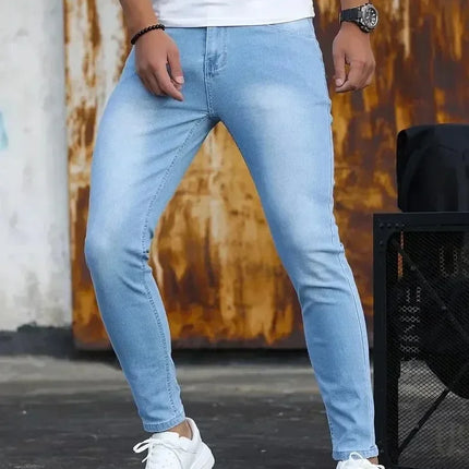 CN Guangdong Mens Slim Fit Jeans Classic Skinny Denim Blue by zapcart