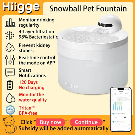 Hiigge Cat Water Fountain Wireless Automatic Pet Analytics by zapcart