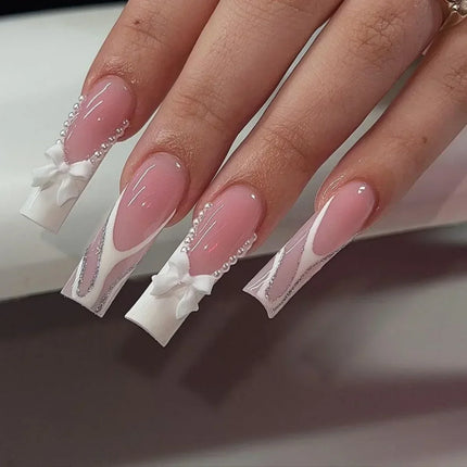 Press On Nails White Butterfly Pearls For Trendsetters 24pcs by zapcart